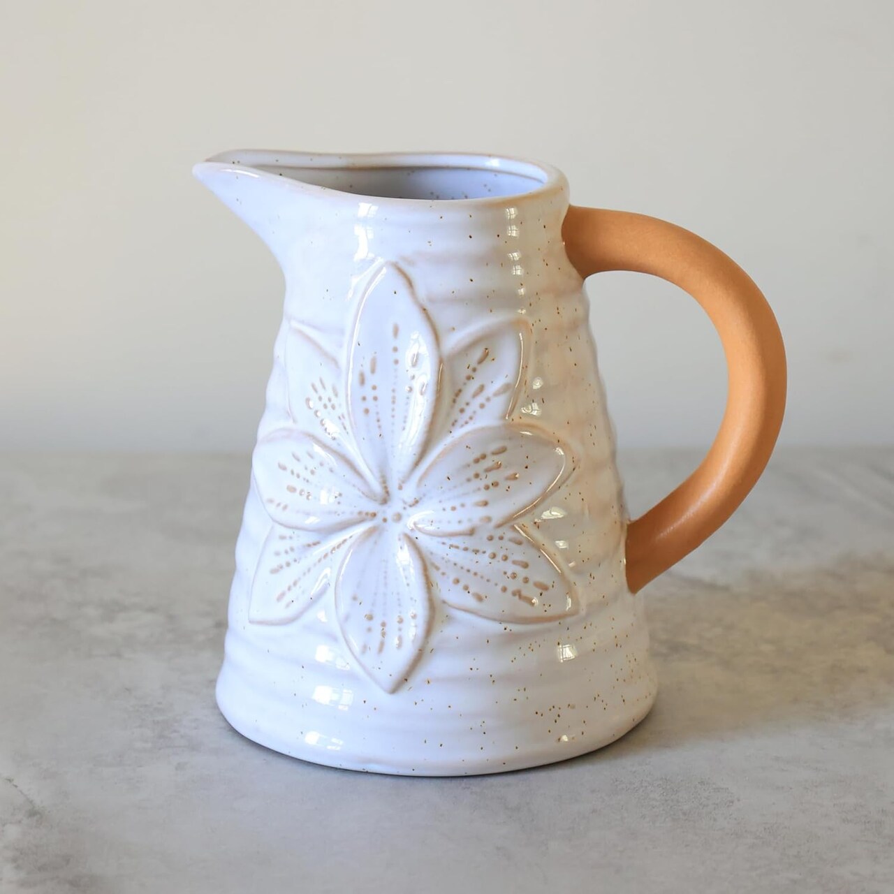 Rustic Farmhouse Vase, Polka Dot Flower Pattern Design for All Home Decor Styles, Ceramic Flower Vase, Ideal for Living Room,Dining Room, Mantel, Bedroom,Office, Bookshelf Decoration 6.3"L x 4.72"W x 6.02"H